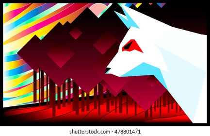White Wolf in the red forest