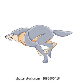 White Wolf is running very fast. Cartoon character of a dangerous mammal animal. A wild forest creature with grey fur. Side view. Vector flat illustration isolated on a white background.