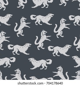 White wolf. Seamless pattern with predators.  Design for printing on fabric or paper. Vector image.