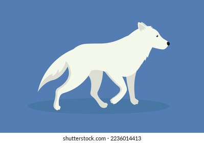 El lobo blanco escondió su pata delantera, vista lateral