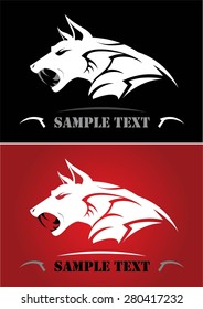 White wolf, Wild wolf. Side view white wild dog. Stylized white Canine with the extreme fang, suitable for team mascot, community icon, emblem, product identity, illustration for clothing, etc. 
