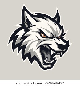 A white wolf's head with orange eyes. Flat vector illustration a majestic white wolf