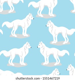 White wolves animals seamless pattern on blue background . Concept for print, web design, cards, textile 