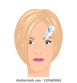 White woman getting eye drops into the eye. Vector concept in flat style
