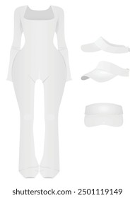 White woman jumpsuit and visor cap. vector illustration