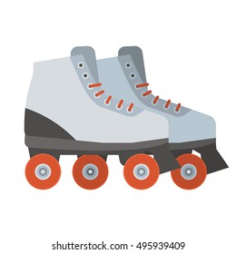 White woman roller blades. Girl roller skates with red wheels illustration. City sports equipment.