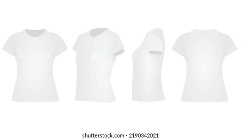 White women t shirt. front side and back view. vector illustration