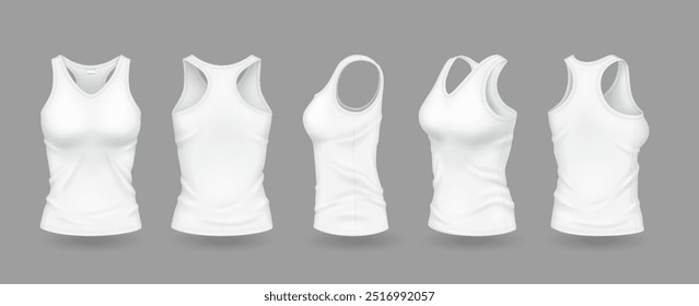 White women tank tops with brand mockup illustration set