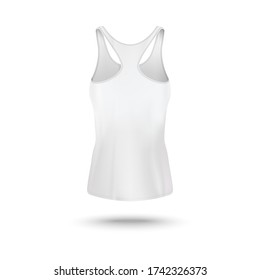 White women's tank top - realistic mockup from back view isolated on white background. Female sportswear design template on sleeveless sport shirt - vector illustration.