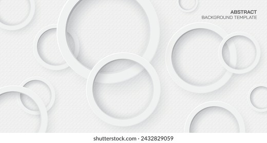 White wood free uncoated paper background with 3D circle ring paper cut style vector illustration. White bond paper background with circle ring.