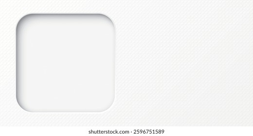 White wood free uncoated paper rough textured with 3D rounded square frame paper cut style graphic illustration have blank space. 