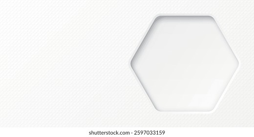 White wood free uncoated paper rough textured with 3D rounded hexagon frame paper cut style graphic illustration have blank space. 