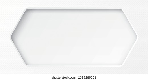 White wood free uncoated paper rough textured with blank 3D rounded hexagon horizontal frame paper cut style graphic illustration.