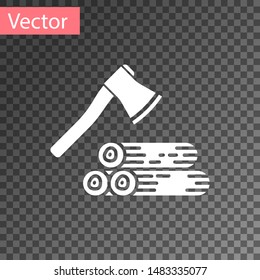 White Wooden axe and wood icon isolated on transparent background. Lumberjack axe. Vector Illustration White Wooden axe and wood icon isolated on transparent background. Lumberjack axe. Vector Illustration