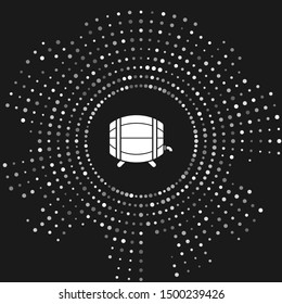 White Wooden barrel on rack with stopcock icon isolated on grey background. Abstract circle random dots. Vector Illustration