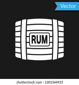 White Wooden barrel with rum icon isolated on black background. Vector Illustration