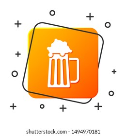 White Wooden beer mug icon isolated on white background. Orange square button. Vector Illustration