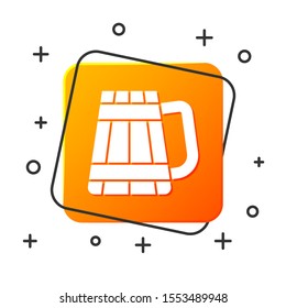 White Wooden beer mug icon isolated on white background. Orange square button. Vector Illustration