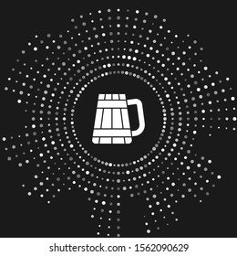 White Wooden beer mug icon isolated on grey background. Abstract circle random dots. Vector Illustration