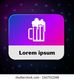 White Wooden beer mug icon isolated on black background. Rectangle color button. Vector Illustration