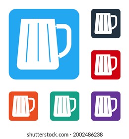 White Wooden beer mug icon isolated on white background. Set icons in color square buttons. Vector