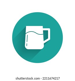 White Wooden beer mug icon isolated with long shadow. Green circle button. Vector