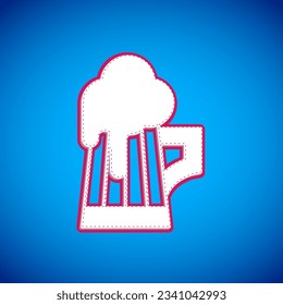 White Wooden beer mug icon isolated on blue background.  Vector
