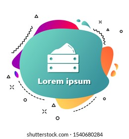 White Wooden box with harvest icon isolated on white background. Abstract banner with liquid shapes. Vector Illustration