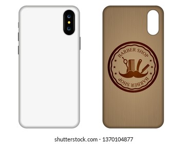 white and wooden case in phone  style for phone vector illustration. phone  case mockup