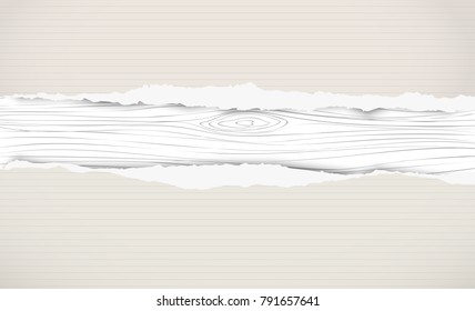 White wooden choppin, cutting board, plank with ripped lined notebook paper.