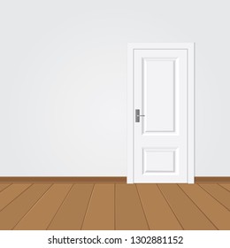 White wooden door in the empty room with copy space
