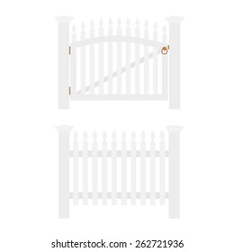 White wooden fence and closed garden gate vector isolated