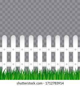 White wooden fence with green grass, vector illustration.