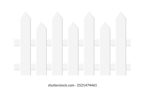 Cerca de madeira branca sobre fundo branco com prancha paralela nova. Ilustração vetorial