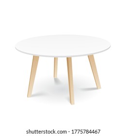 White Wooden Round Dining Table With Wooden Legs. EPS10 Vector