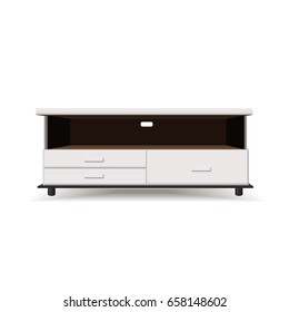 White wooden shelf for the TV. Vector illustration.