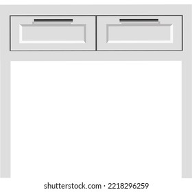 White wooden wainscoting table with two drawers. Modern minimalism furniture. Isolated. Cartoon vector illustration. Front view.