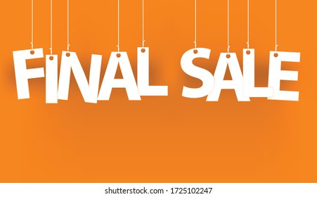 White words FINAL SALE - word hanging on the ropes on orange background.  3d vector illustration.