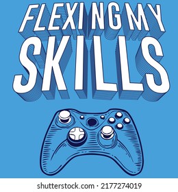 WHITE WORDS ON A BLUE BACKGROUND WITH A GAME CONTROLLER BELOW THEM