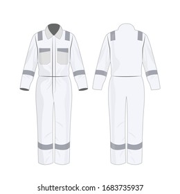 White Work Overalls With Safety Band Isolated Vector On The White Background	
