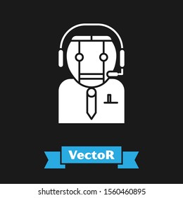 White Worker robot icon isolated on black background.  Vector Illustration