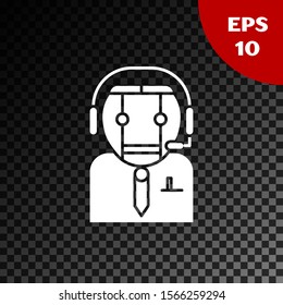 White Worker robot icon isolated on transparent dark background.  Vector Illustration