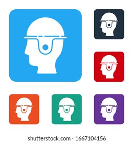 White Worker safety helmet icon isolated on white background. Set icons in color square buttons. Vector Illustration