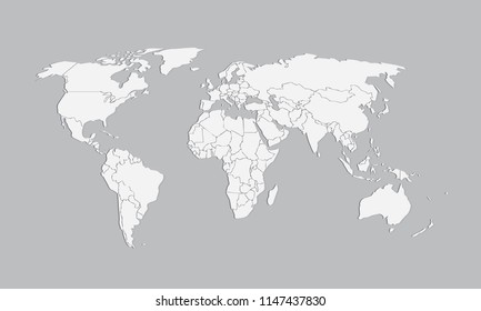 Un atlas del mundo blanco de diferentes países sobre ilustración vectorial de fondo gris