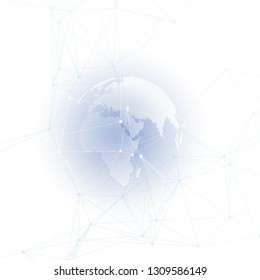 White world globe with chemistry pattern, connecting lines and dots. Molecule structure. Scientific medical DNA research. Science or technology concept. Geometric design abstract background.