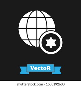 White World Globe and Israel icon isolated on black background.  Vector Illustration