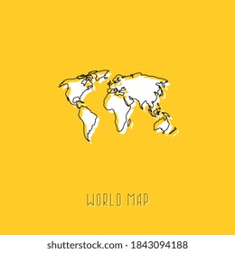 White World map with black outline on yellow background. Simple geographic territory template concept. Vector illustration easy to edit and customize. EPS10