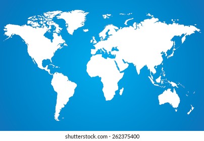 White world map with blue background