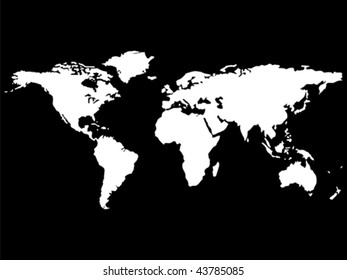 white world map isolated on black background, abstract art illustration