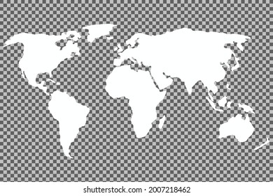 Weiße Weltkarte einzeln auf transparentem Hintergrund.
